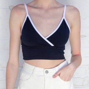 NWT Brandy Melville John Galt Amara Wrap Crossover Crop Tank Navy White O/S